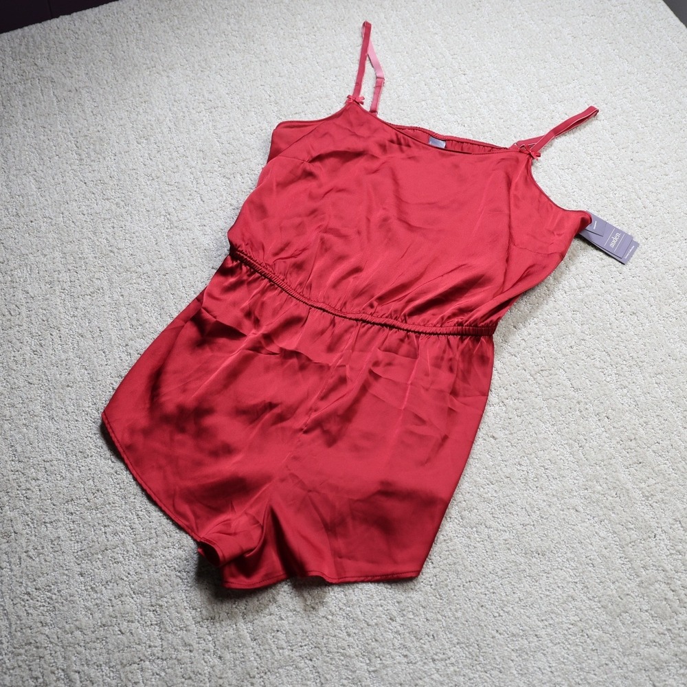 Auden Luxury Collection Red Satin Sleep Romper NWT Size Large